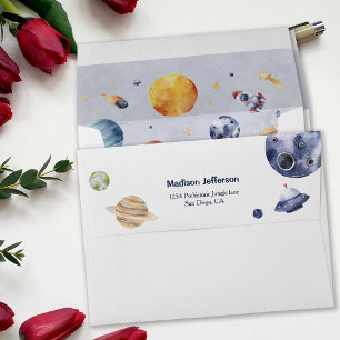 Outer Space Galaxy Planet Birthday Party Envelope
