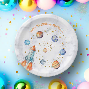 Outer Space Galaxy Planets Solar System Birthday Paper Plate