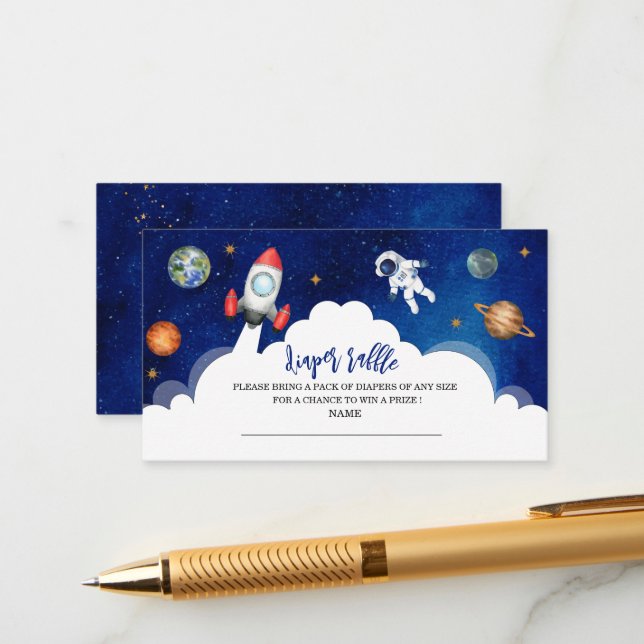 Outer space galaxy starry baby shower diaper raffl enclosure card (Front/Back In Situ)