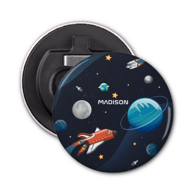 Outer Space Galaxy Travel Shuttle Custom Bottle Opener (Front)