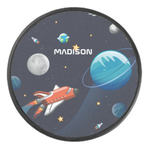 Outer Space Galaxy Travel Shuttle Personalised Hockey Puck