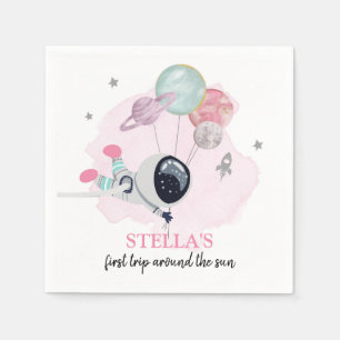 Outer Space Girl 1st Trip Around the Sun Birthday Napkin