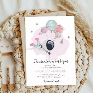 Outer Space Girl Astronaut Baby Shower Invitation