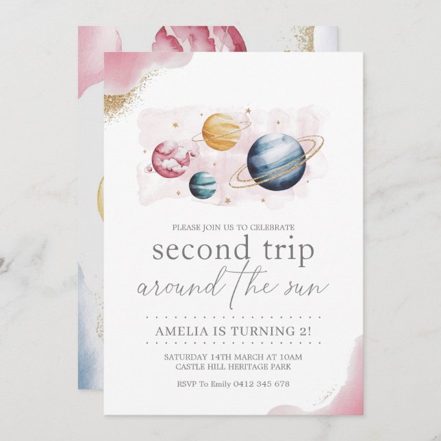 Outer Space Girl Birthday Galaxy Stars Planets Invitation (Front/Back)