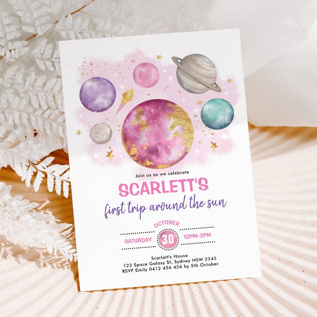 Outer Space Girl Birthday Moon Star Galaxy Party Invitation (Creator Uploaded)