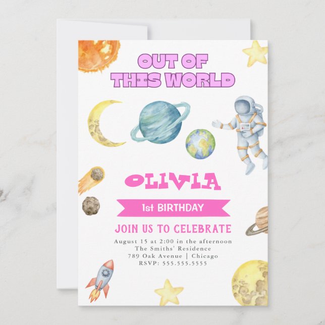 Outer Space Girls Birthday Invitation for All Ages (Front)
