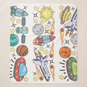 Outer Space: Hand-Drawn Vintage Doodles Sherpa Blanket