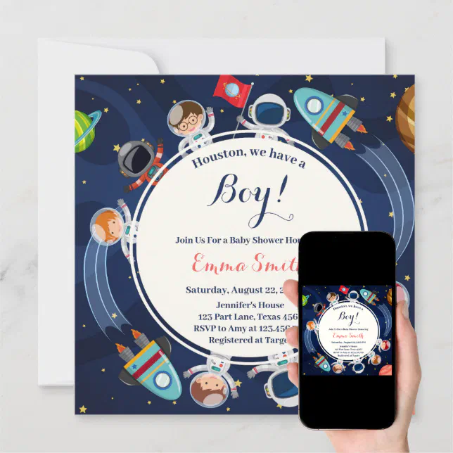 Outer Space Houston We Have A Boy Baby Shower Invitation Zazzle