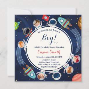 Outer Space Houston We Have A Boy Baby Shower Invitation