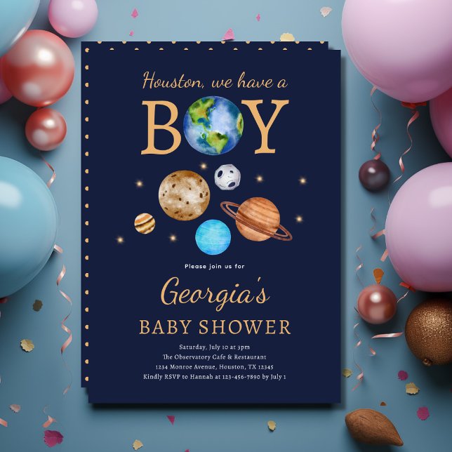 Outer Space 'Houston We Have A Boy' Baby Shower Invitation (Creator Uploaded)