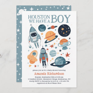 Outer Space Houston We Have A Boy Baby Shower Invitation
