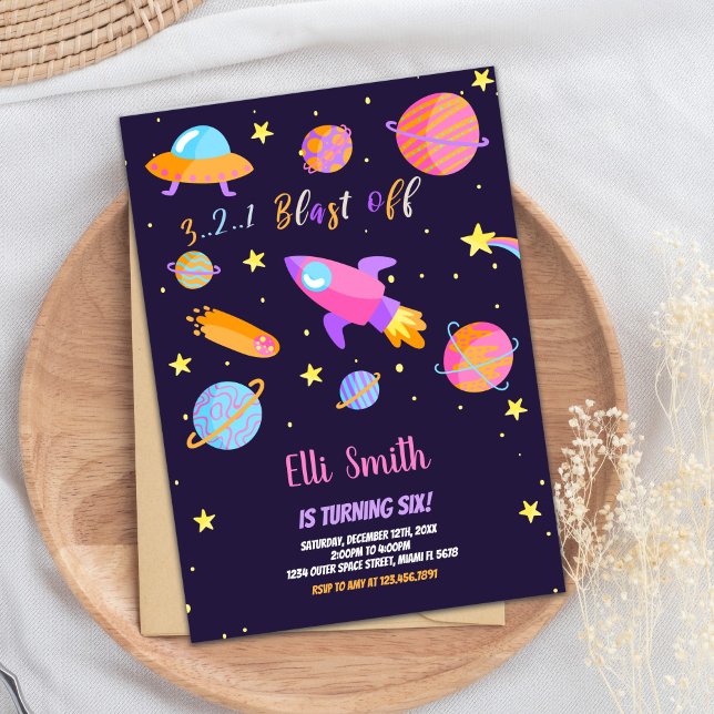 Outer Space Invitation, Planets Rocket Ship Invitation (Rocket Outer Space Birthday Invitations)