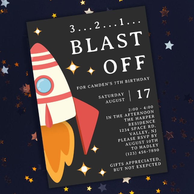 Outer Space Kids Birthday Party Rocket Invitation (Creator Uploaded)