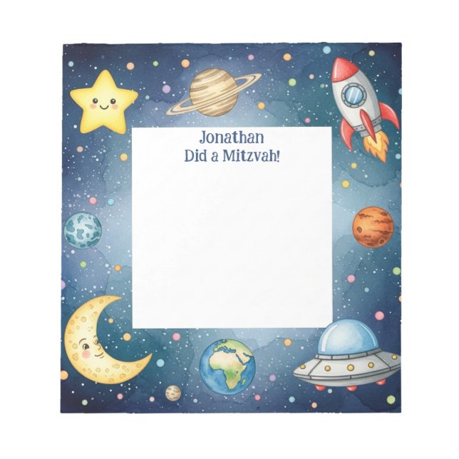 Outer Space Kids Personalised Mitzvah Note Notepad (Front)