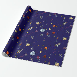 Outer Space Kids Wrapping Paper