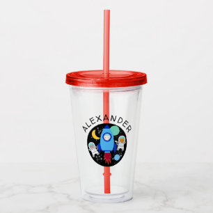 Outer Space Kitten Cat Astronaut Kids Personalised Acrylic Tumbler