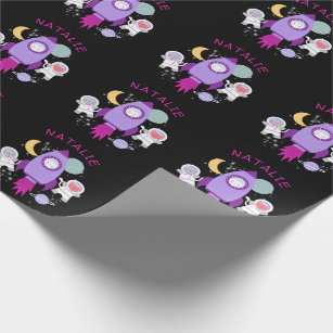 Outer Space Kittens Cat Astronaut Girls Birthday Wrapping Paper