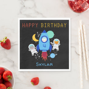 Outer Space Kittens Cat Astronaut Kids Birthday Napkin
