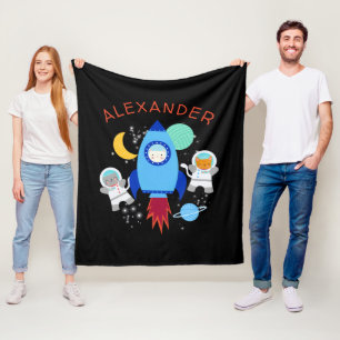 Outer Space Kittens Cat Astronaut Kids Rocket Ship Fleece Blanket