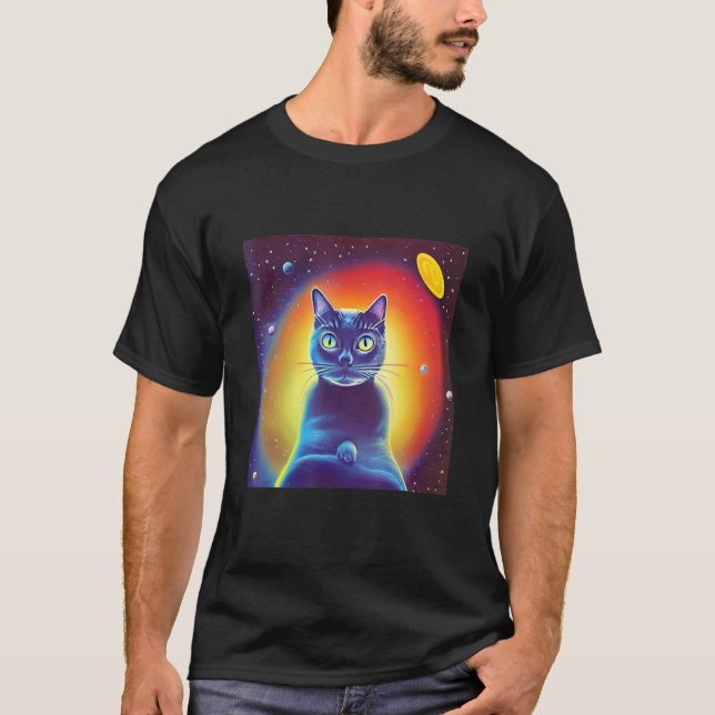 Outer Space Kitty Cat Kitten Science Fiction Felin T-Shirt (Front)