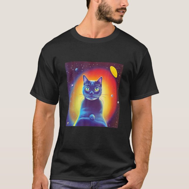 Outer Space Kitty Cat Kitten Science Fiction Felin T-Shirt (Front)
