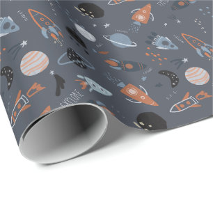 Outer space liftoff wrapping paper