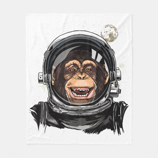 Outer Space Monkey Astronaut Wild Zoo Animal Face  Fleece Blanket (Front)