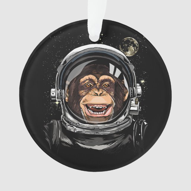 Outer Space Monkey Astronaut Wild Zoo Animal Face  Ornament (Front)