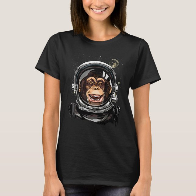 Outer Space Monkey Astronaut Wild Zoo Animal Face  T-Shirt (Front)