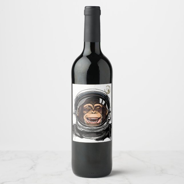 Outer Space Monkey Astronaut Wild Zoo Animal Face  Wine Label (Front)