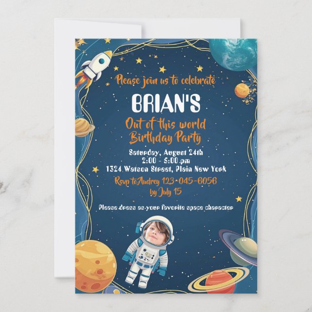 Outer Space Out of this World Birthday Invitation (Front)