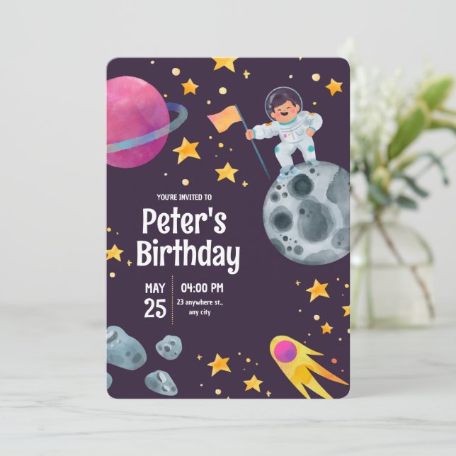 Outer Space Out Of This World Birthday Party Invitation (Standing Front)
