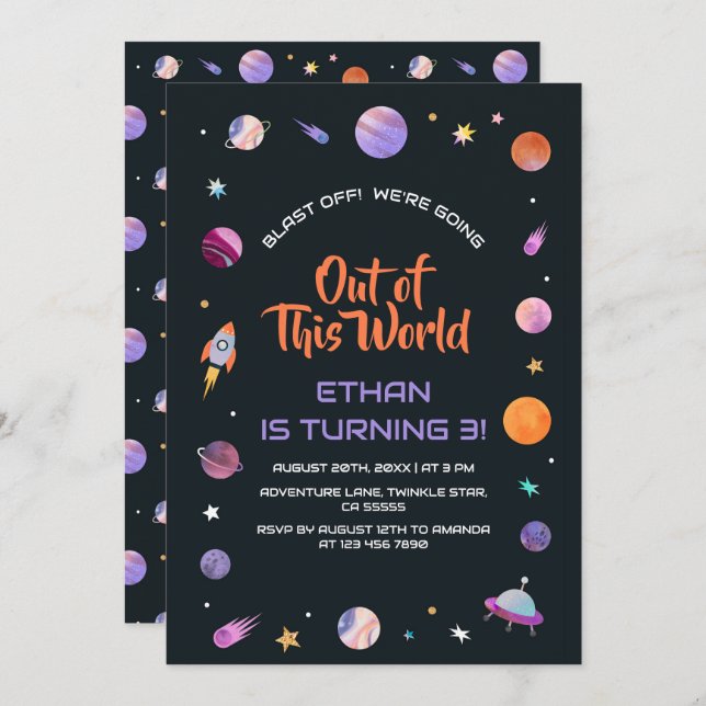 Outer Space Out of This World Birthday Party Invitation (Front/Back)