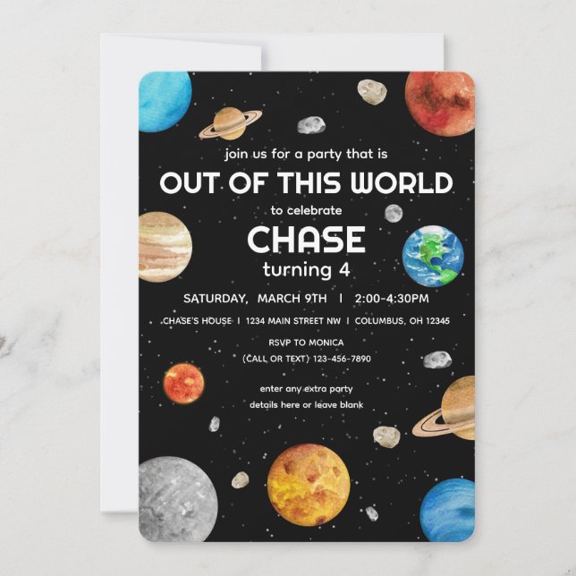 Outer Space - Out of this World Kids Birthday Invitation (Front)