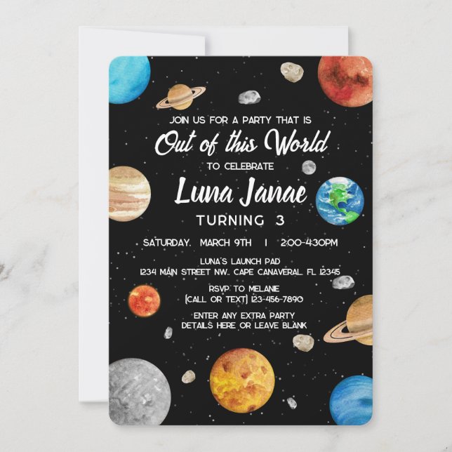Outer Space - Out of this World Kids Birthday Invitation (Front)