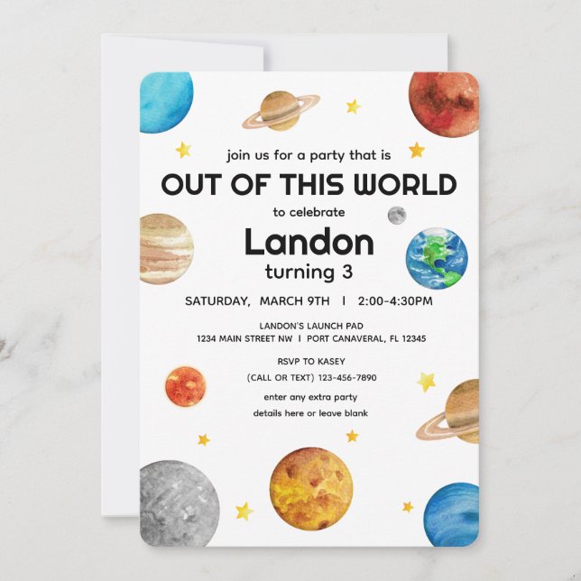 Outer Space - Out of this World Kids Birthday Invitation (Front)