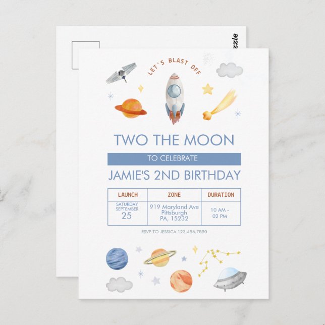 Outer space Party Astronaut 2nd Birthday Postcard (Front/Back)