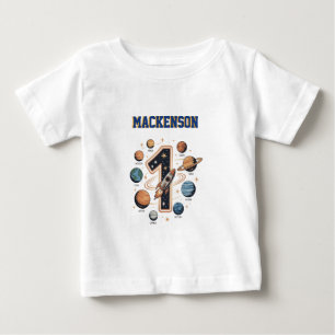 Outer space personalised name 1st Birthday party Baby T-Shirt