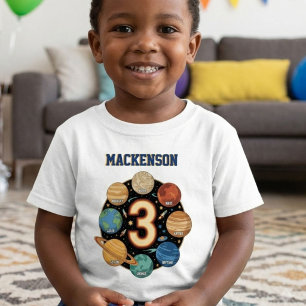 Outer space personalised name 3rd Birthday party Baby T-Shirt
