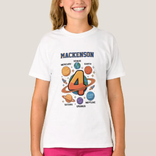 Outer space personalised name 4 Birthday party  T-Shirt