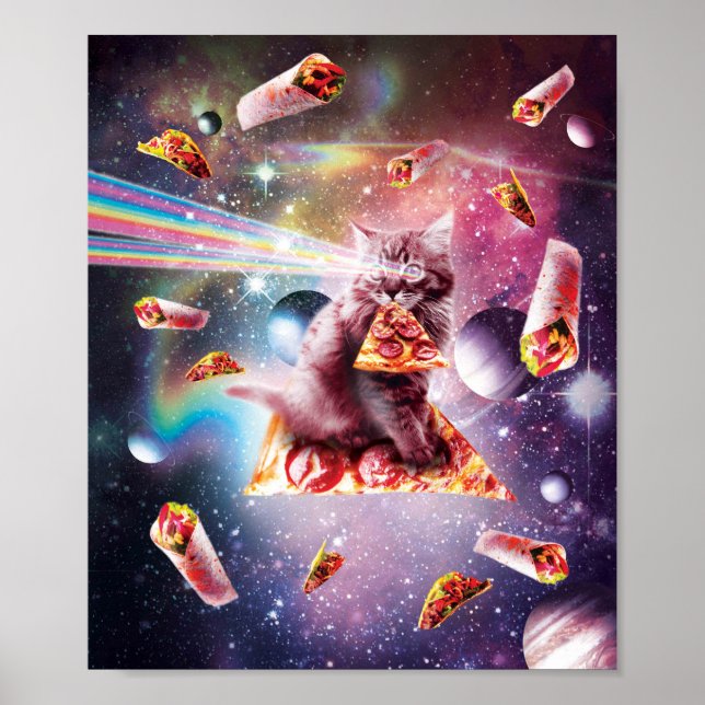 Outer Space Pizza Cat - Rainbow Laser, Taco, Burri Poster (Front)