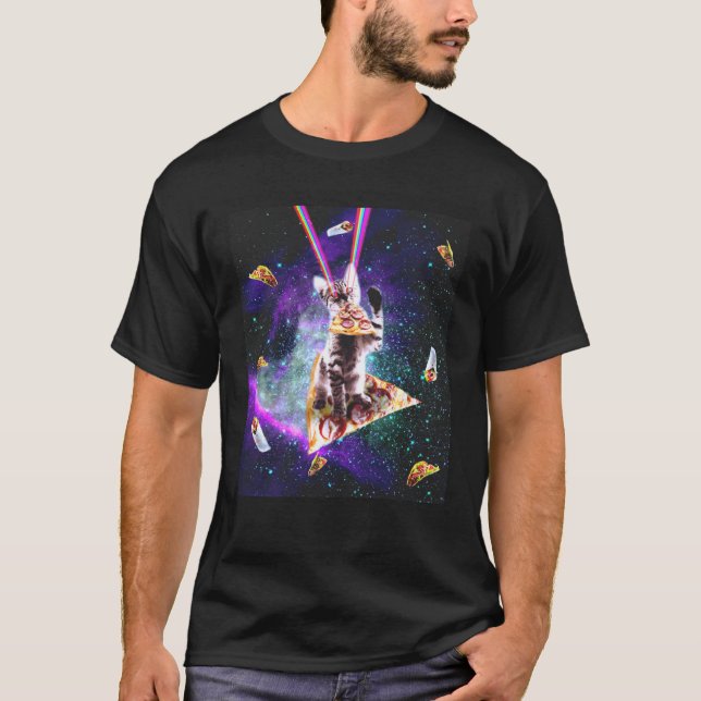 Outer Space Pizza Cat  Rainbow Laser Taco Burrito T-Shirt (Front)