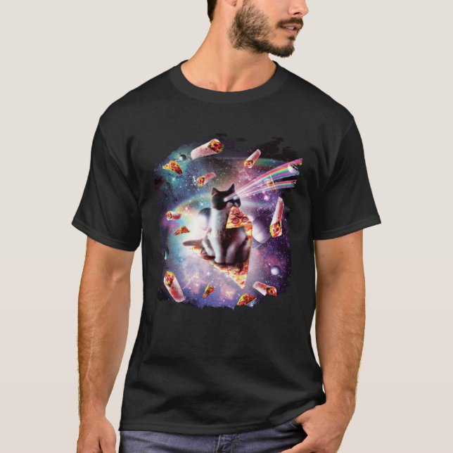 Outer Space Pizza Cat  Rainbow Laser Taco Burrito T-Shirt (Front)