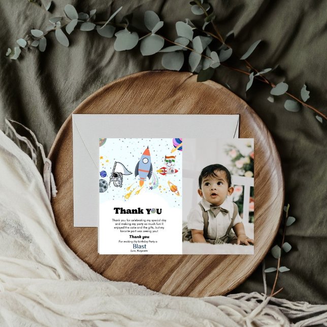 Outer space planet boy birthday thank you card (Creator Uploaded)