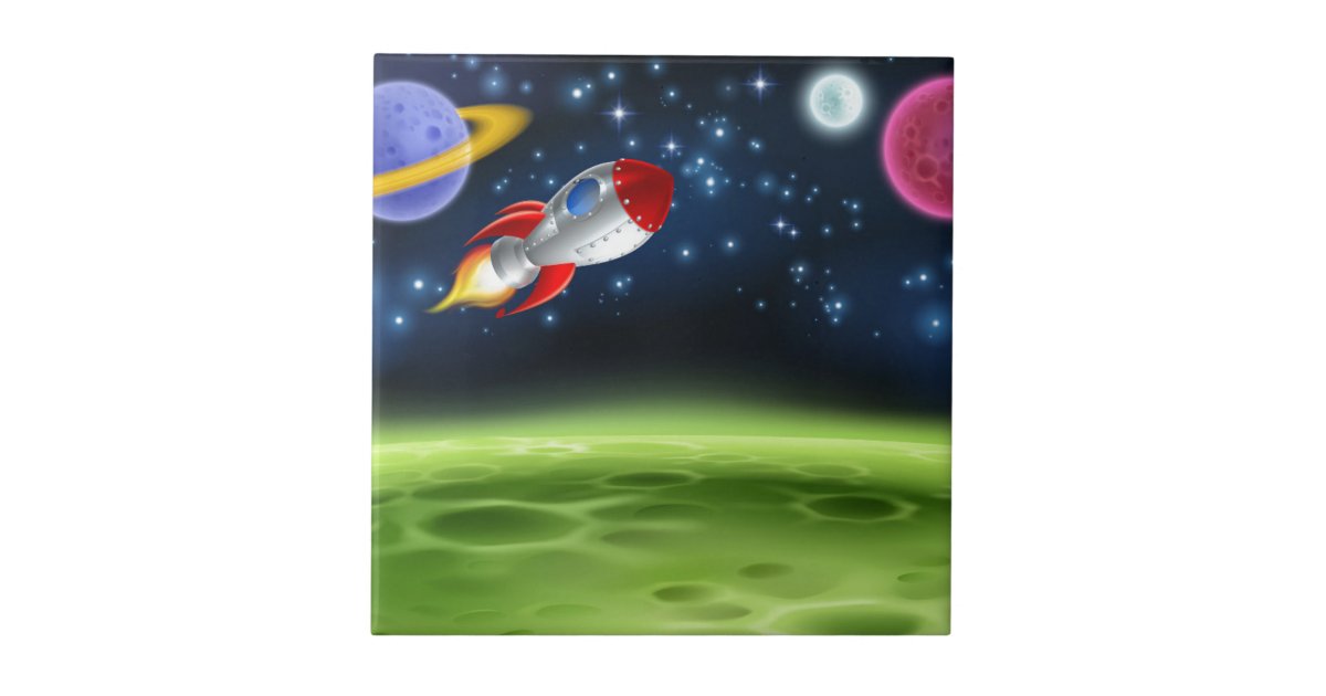 Outer Space Planet Cartoon Background Tile | Zazzle
