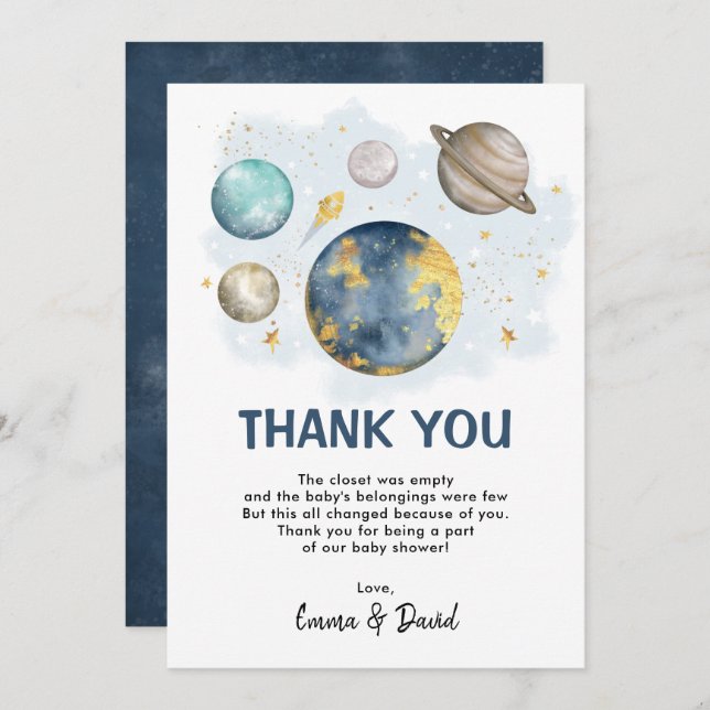 Outer Space Planet Galaxy Baby Shower Thank You (Front/Back)