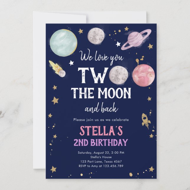Outer Space Planet Girl Second Birthday Invitation (Front)