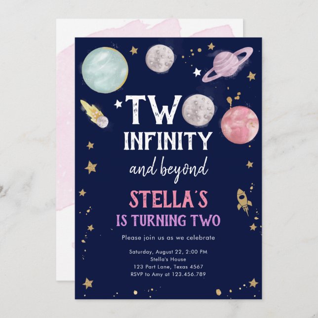 Outer Space Planet Girl Second Birthday Invitation (Front/Back)