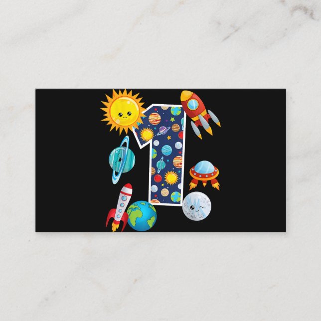 Outer Space Planet Guide 1 Year Old 1st Birthday P Enclosure Card (Front)