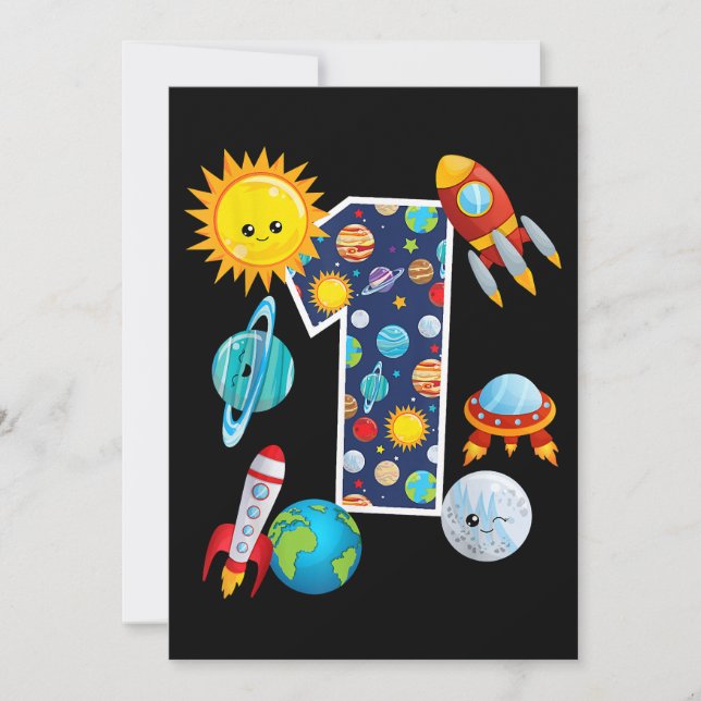 Outer Space Planet Guide 1 Year Old 1st Birthday P Save The Date (Front)